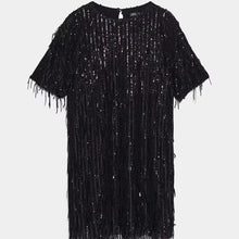 Load image into Gallery viewer, ZA women dress 2019 shiny fringed bright Chic lady green black streetwear sexy mini club party dress