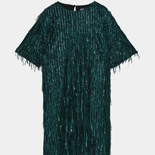 Load image into Gallery viewer, ZA women dress 2019 shiny fringed bright Chic lady green black streetwear sexy mini club party dress